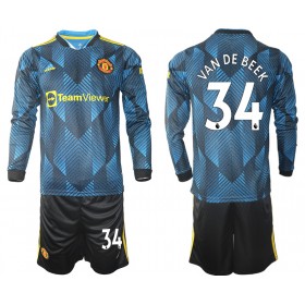 Koszulka Manchester United Donny Van De Beek 34 Dziecięcy Trzeci Stroje Piłkarskie 2021/22 Długi Rękaw